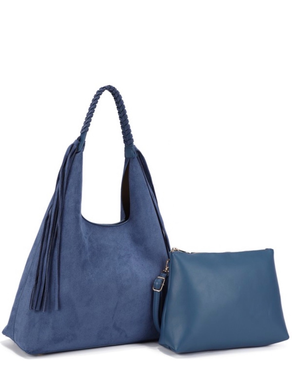 Blue Suede Hobo Shoulder Bag with Removable Pouch NWT